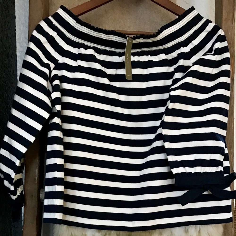 J. Crew Striped long-sleeve off-the-shoulder top